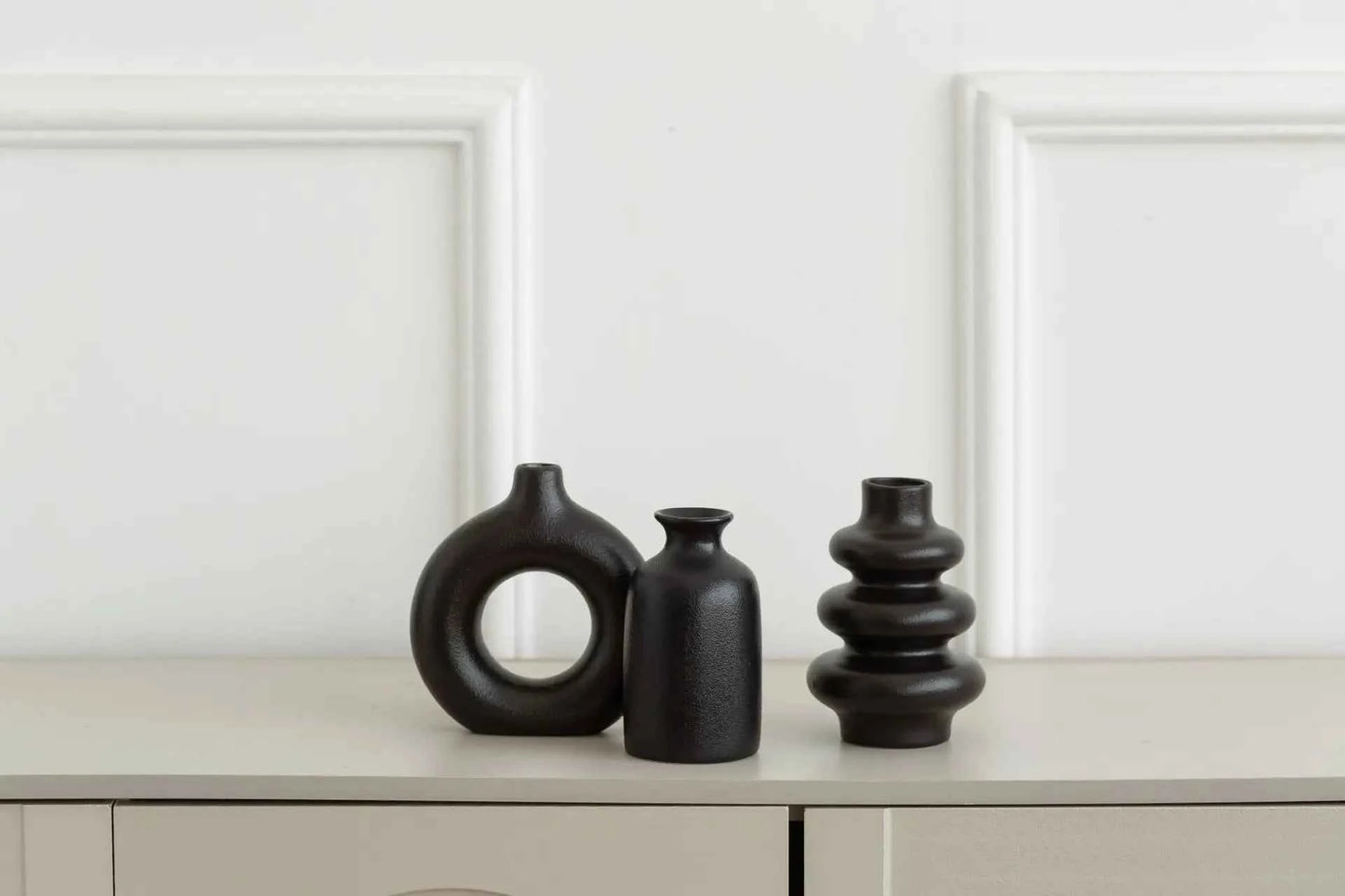 Bohemian White Ceramic Vase Set of 3 for Home Décor