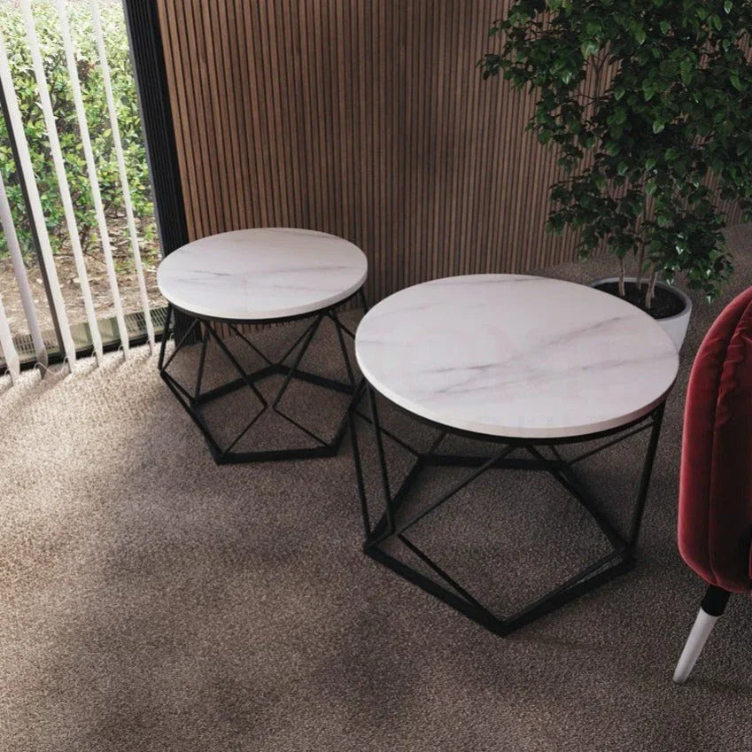 Coffee Table - Geometric Dark Wood Set