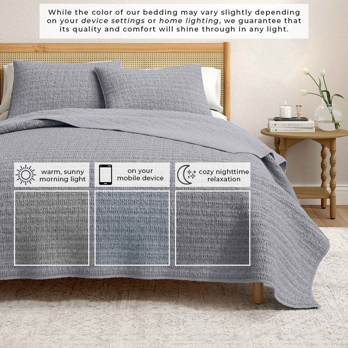100% Cotton Honeycomb Waffle Garment Washed Quilt Set - Genevieve Collection