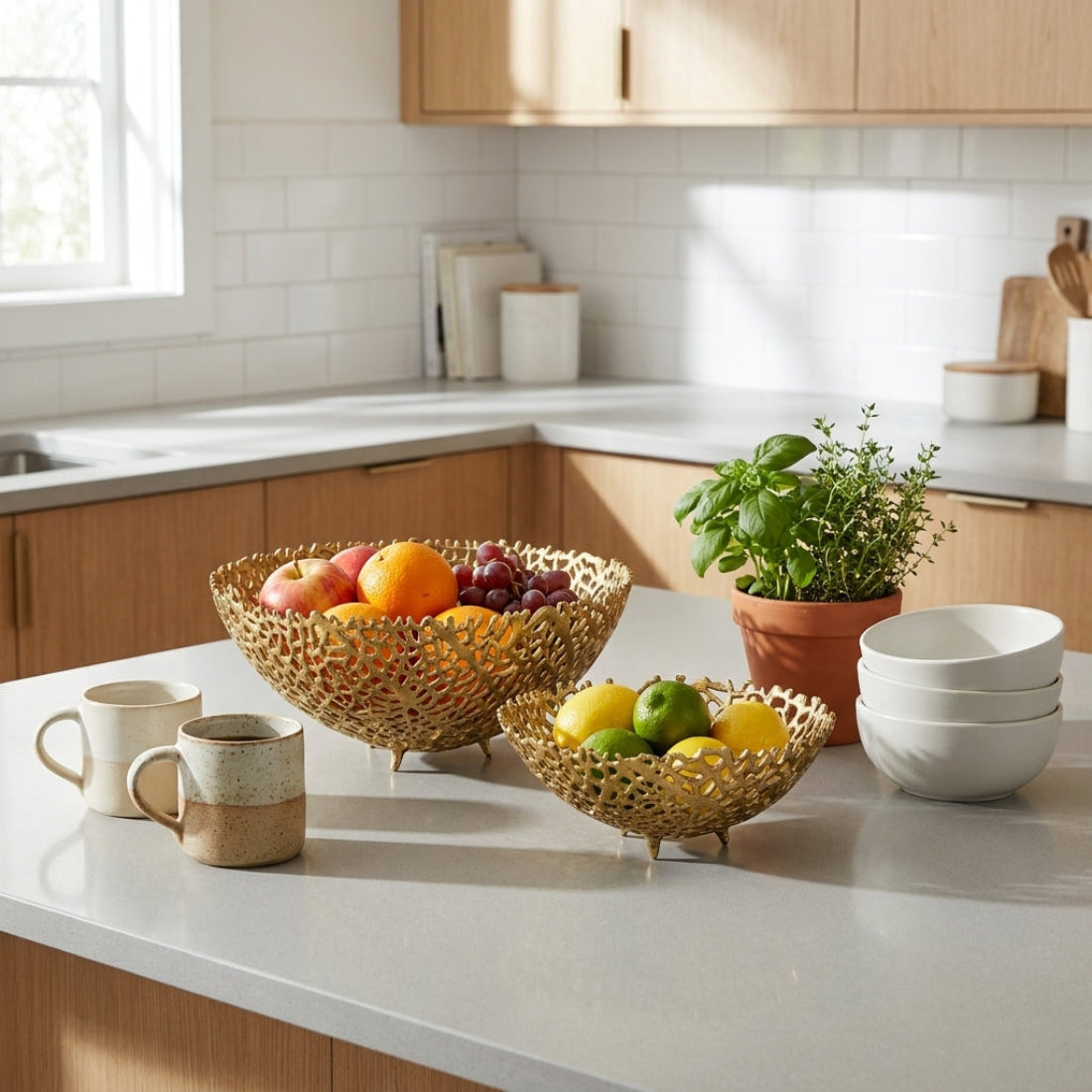 House of Avana Aluminum Gold Finish Metal Fruit Basket