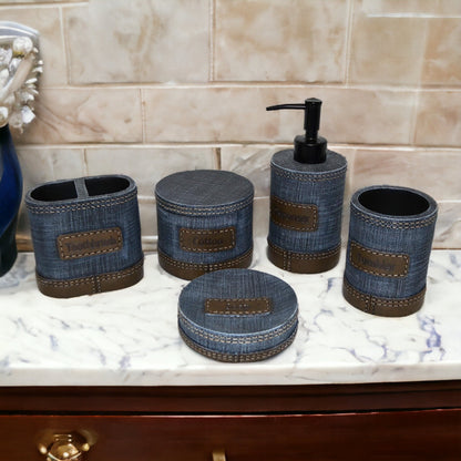 Unique Bathroom Accessory Set of Denim Finish - PoshaBella
