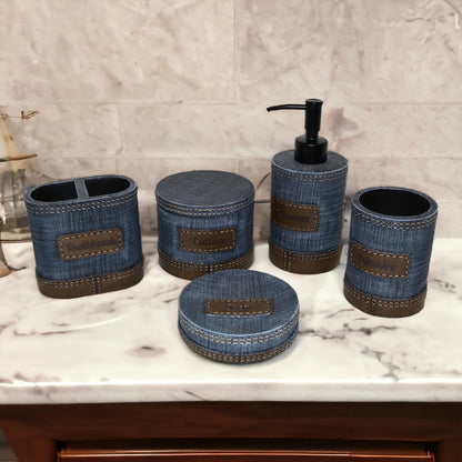 Unique Bathroom Accessory Set of Denim Finish - PoshaBella