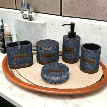 Unique Bathroom Accessory Set of Denim Finish - PoshaBella
