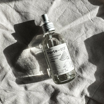 Porto-053 Room Spray – Linen & Fabric Freshener – High Fragrance Concentration – Vegan & Handmade in USA – 4 oz Clear Glass Bottle with decorative box - PoshaBella