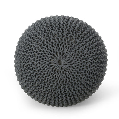 Bordeaux Knitted Cotton Round Pouf - Versatile Ottoman and Floor Cushion