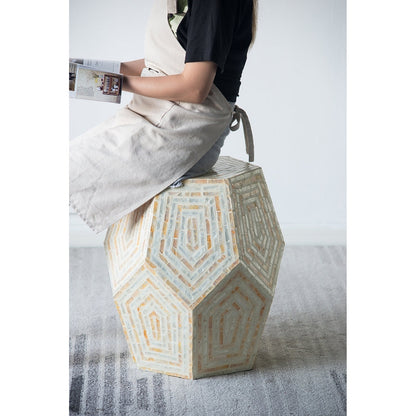 18x18x21 Hexagonal Capes Capiz Stool Cream/Yellow