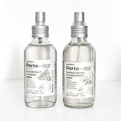 Porto-053 Room Spray – Linen & Fabric Freshener – High Fragrance Concentration – Vegan & Handmade in USA – 4 oz Clear Glass Bottle with decorative box - PoshaBella