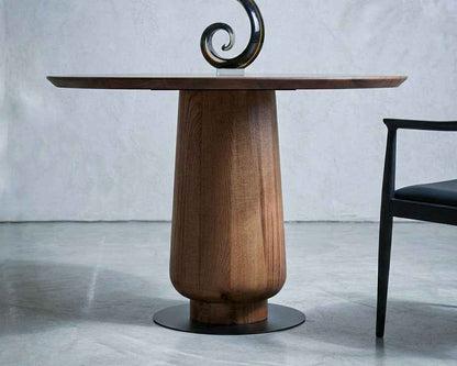 Modern Round Walnut Pedestal Dining Table