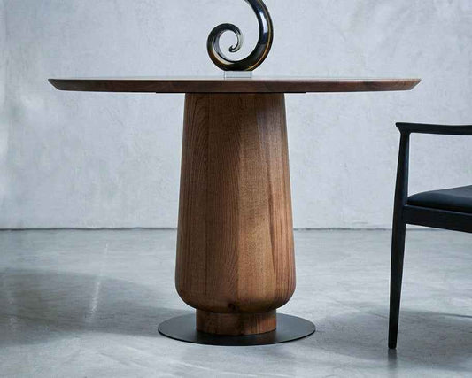 Modern Round Walnut Pedestal Dining Table