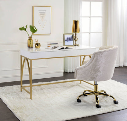 Lightmane - Vanity Desk (Same 92660) - White High Gloss & Gold