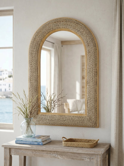 24.2"x36" Woven Texture Decorative Arched Mirror