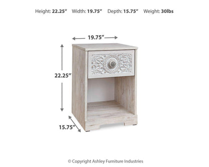 Paxberry - One Drawer Night Stand - Open Cubby - Whitewash