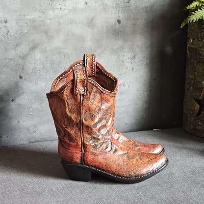 1pc American Country Creative Western Cowboy Boot Resin Flower Pot Ornament Vase for Balcony Garden Decoration