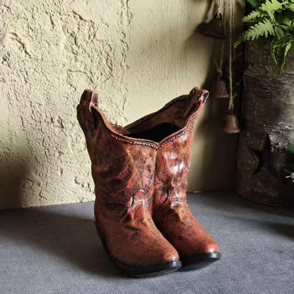 1pc American Country Creative Western Cowboy Boot Resin Flower Pot Ornament Vase for Balcony Garden Decoration