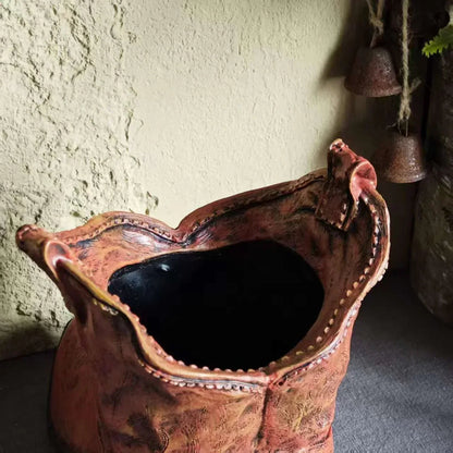 1pc American Country Creative Western Cowboy Boot Resin Flower Pot Ornament Vase for Balcony Garden Decoration