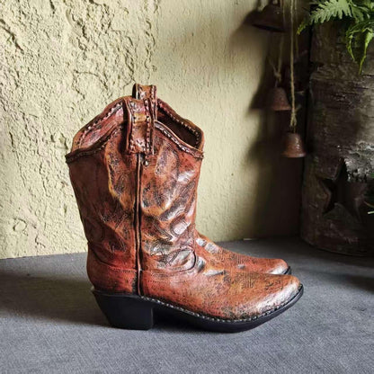 1pc American Country Creative Western Cowboy Boot Resin Flower Pot Ornament Vase for Balcony Garden Decoration