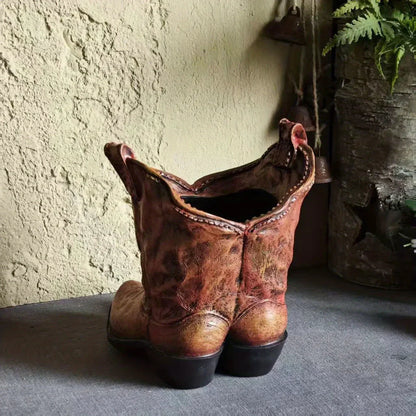 1pc American Country Creative Western Cowboy Boot Resin Flower Pot Ornament Vase for Balcony Garden Decoration