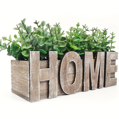 1pc, Artificial Eucalyptus Potted Plant, Fake Green Plant With Wooden Pot For Spring Summer Gift Ideas, Home Office Garden Wedding Kitchen Shower Room Decoration