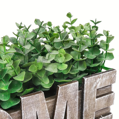 1pc, Artificial Eucalyptus Potted Plant, Fake Green Plant With Wooden Pot For Spring Summer Gift Ideas, Home Office Garden Wedding Kitchen Shower Room Decoration