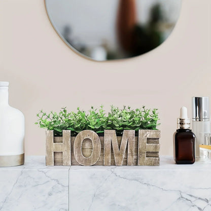 1pc, Artificial Eucalyptus Potted Plant, Fake Green Plant With Wooden Pot For Spring Summer Gift Ideas, Home Office Garden Wedding Kitchen Shower Room Decoration