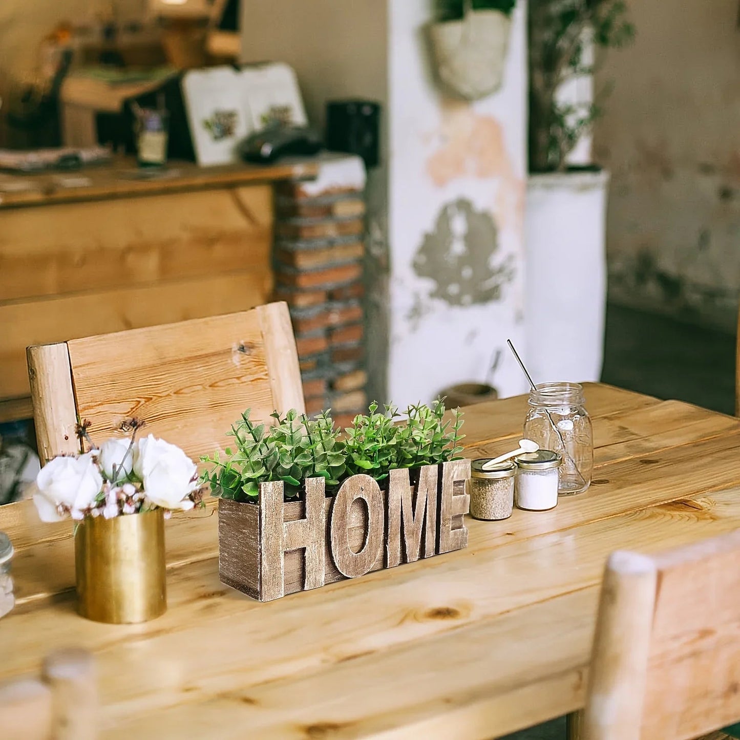 1pc, Artificial Eucalyptus Potted Plant, Fake Green Plant With Wooden Pot For Spring Summer Gift Ideas, Home Office Garden Wedding Kitchen Shower Room Decoration