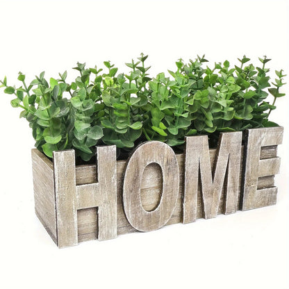 1pc, Artificial Eucalyptus Potted Plant, Fake Green Plant With Wooden Pot For Spring Summer Gift Ideas, Home Office Garden Wedding Kitchen Shower Room Decoration