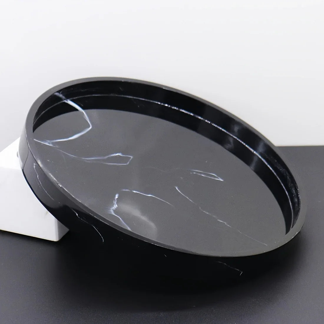 1pc Elegant Black Circular Resin Tray - 27.43cm Hand-Polished, Multi-Purpose Vanity Organizer for Bathroom, Kitchen & Bedroom Decor - Ideal for Jewelry, Keys & Accessories Storage