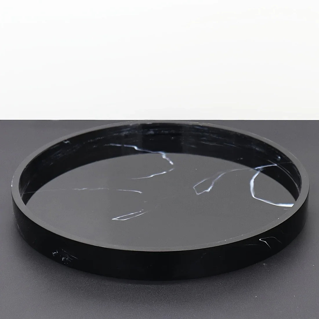 1pc Elegant Black Circular Resin Tray - 27.43cm Hand-Polished, Multi-Purpose Vanity Organizer for Bathroom, Kitchen & Bedroom Decor - Ideal for Jewelry, Keys & Accessories Storage