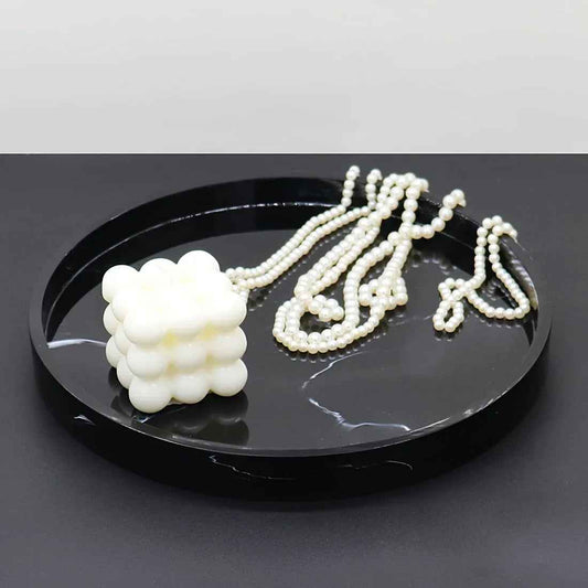 1pc Elegant Black Circular Resin Tray - 27.43cm Hand-Polished, Multi-Purpose Vanity Organizer for Bathroom, Kitchen & Bedroom Decor - Ideal for Jewelry, Keys & Accessories Storage