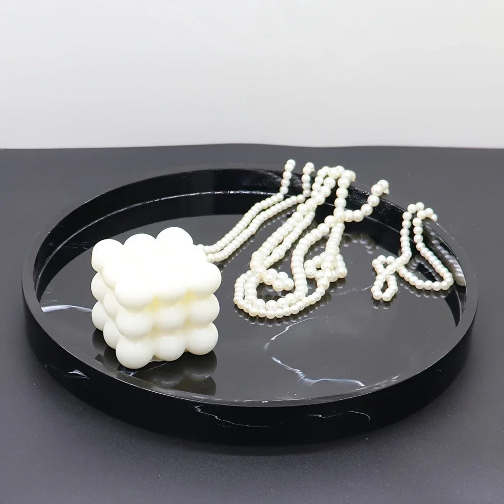 1pc Elegant Black Circular Resin Tray - 27.43cm Hand-Polished, Multi-Purpose Vanity Organizer for Bathroom, Kitchen & Bedroom Decor - Ideal for Jewelry, Keys & Accessories Storage