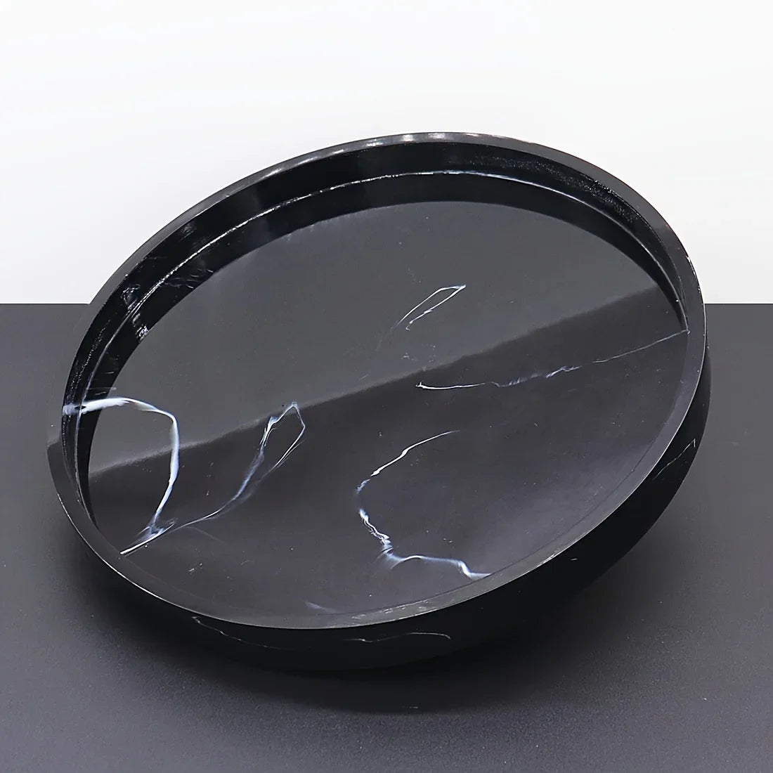 1pc Elegant Black Circular Resin Tray - 27.43cm Hand-Polished, Multi-Purpose Vanity Organizer for Bathroom, Kitchen & Bedroom Decor - Ideal for Jewelry, Keys & Accessories Storage