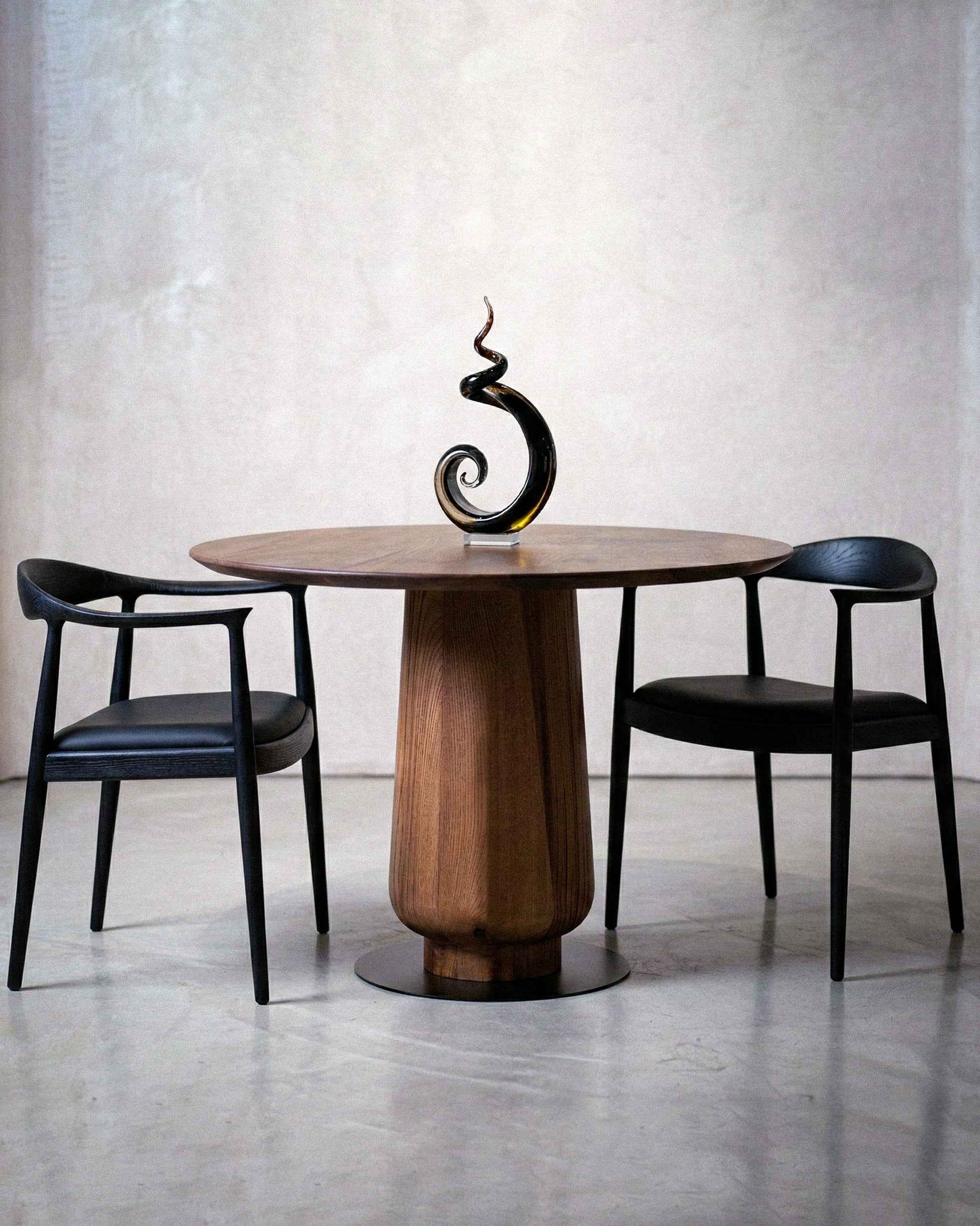 Modern Round Walnut Pedestal Dining Table