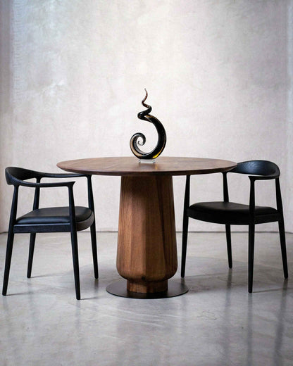 Modern Round Walnut Pedestal Dining Table