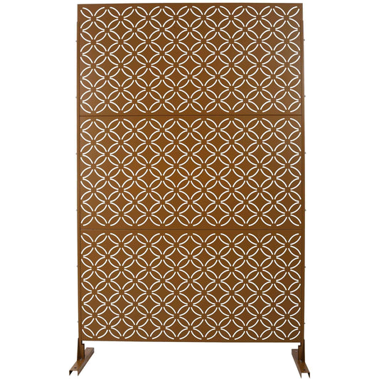 Freestanding Decorative Privacy Screen For Deck Balcony Patio, Metal Privacy - Brown