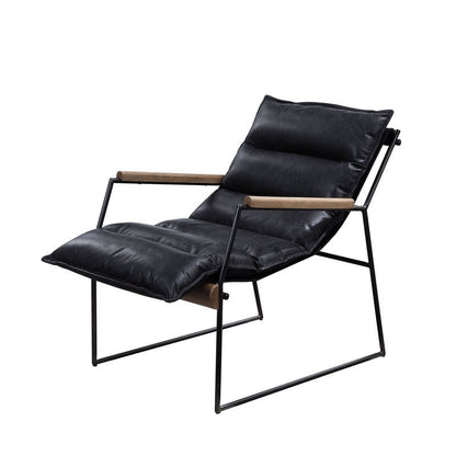 Luberzo - Accent Chair - Distress Espresso Top Grain Leather & Matt Iron