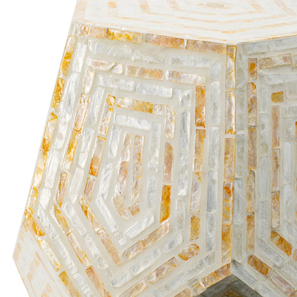 18x18x21 Hexagonal Capes Capiz Stool Cream/Yellow