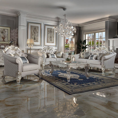 Vendome II - Chair With 2 Pillows - Two Tone Ivory Fabric & Antique Pearl