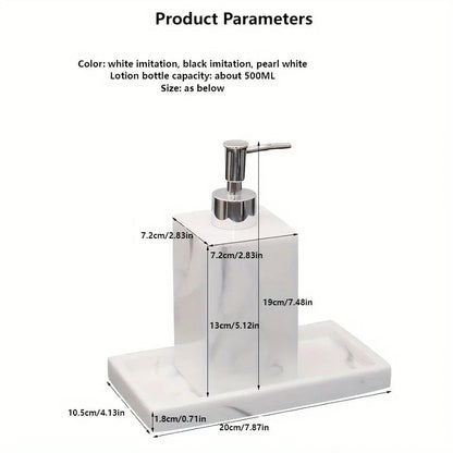 2pcs Bathroom Accessory Set, Marble Look, 500ml Soap Dispenser With Matching Tray, Elegant Countertop Decor