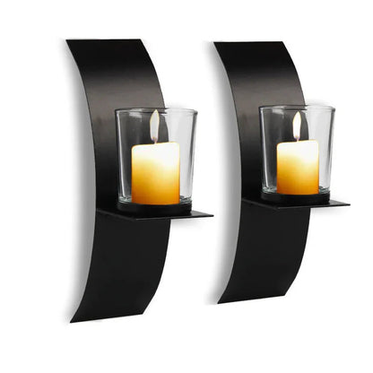 2pcs, Wall Sconce Candle Holder, 3D Curved Wall Candle Holder, Black Iron Candle Holder, Wall Hanging Candle Tray, Template Room Wall Decoration, Home Wedding Decoration