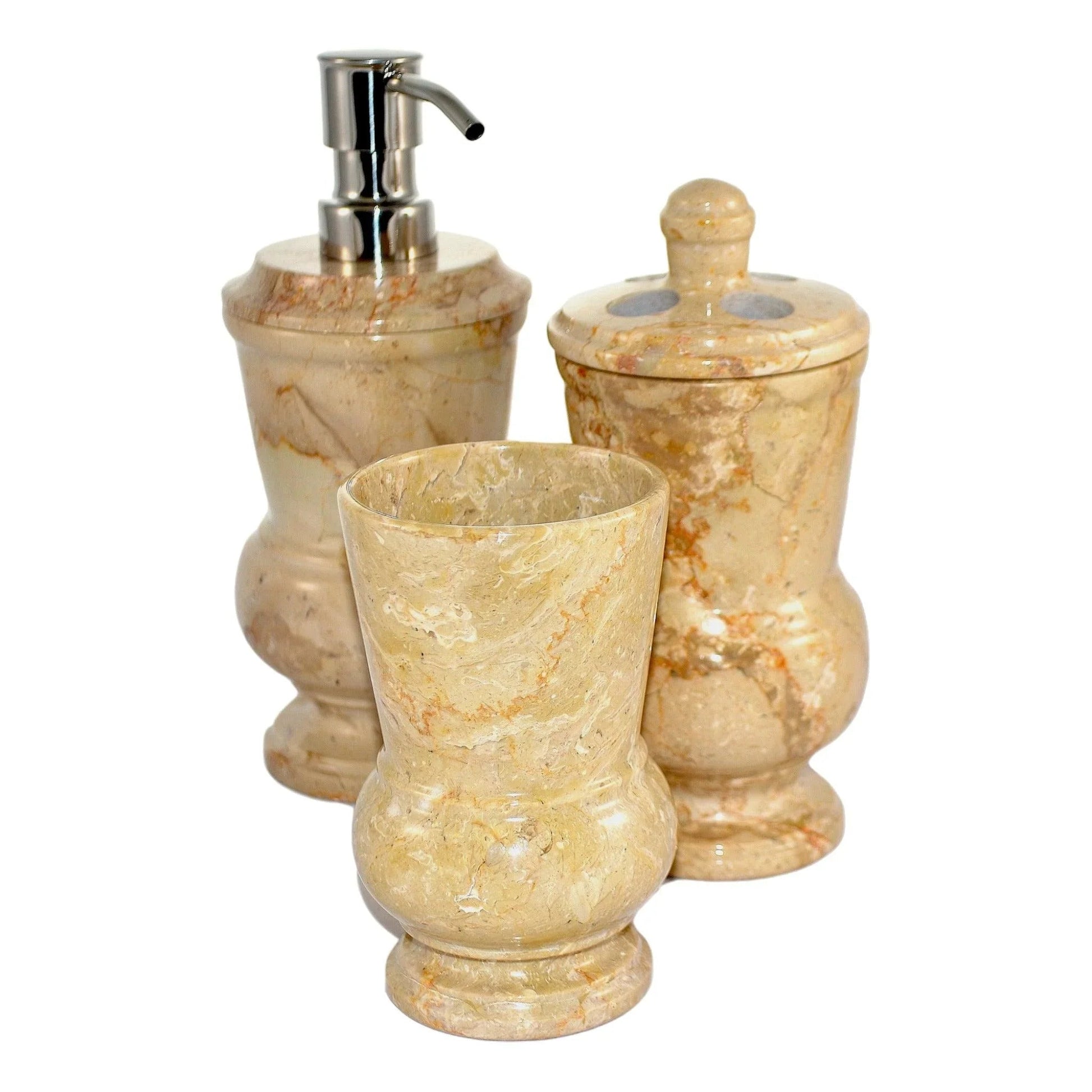 3-Piece Bath Set of Sahara Beige Marble - PoshaBella