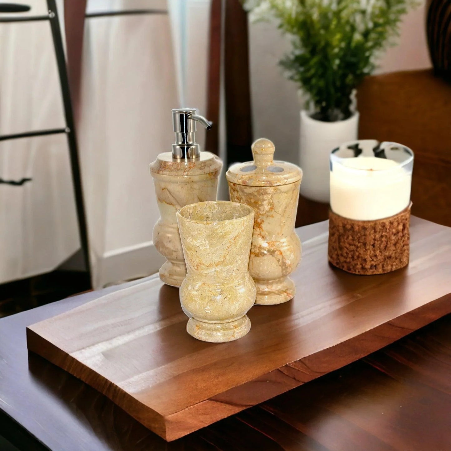 3-Piece Bath Set of Sahara Beige Marble - PoshaBella