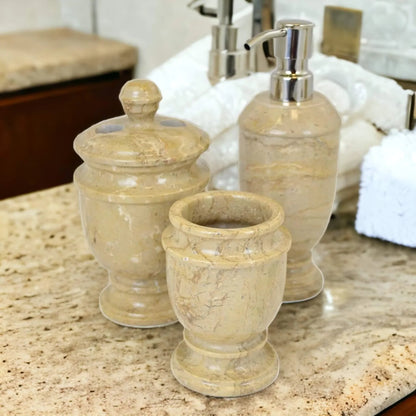 3 Piece Bathroom Accessory Set- Elegant Bathroom set in Sahara Beige Marble - PoshaBella