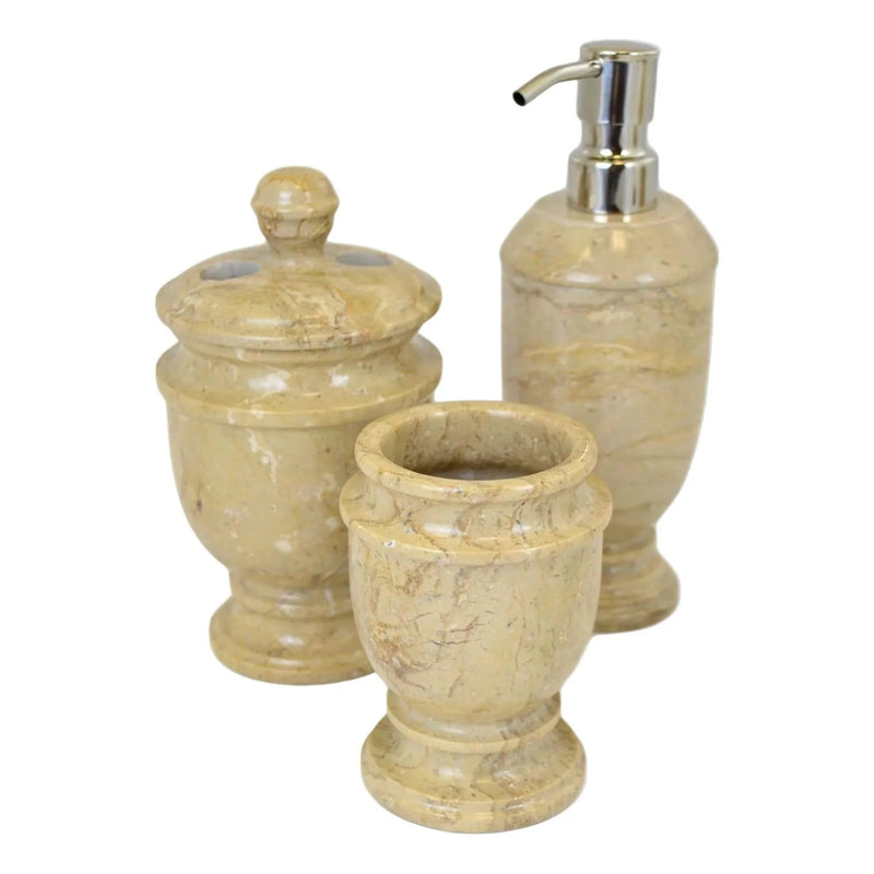 3 Piece Bathroom Accessory Set- Elegant Bathroom set in Sahara Beige Marble