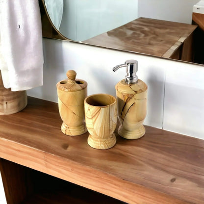 3-Piece Bathroom Accessory Set - Teak Marble - PoshaBella