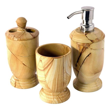 3-Piece Bathroom Accessory Set - Teak Marble - PoshaBella