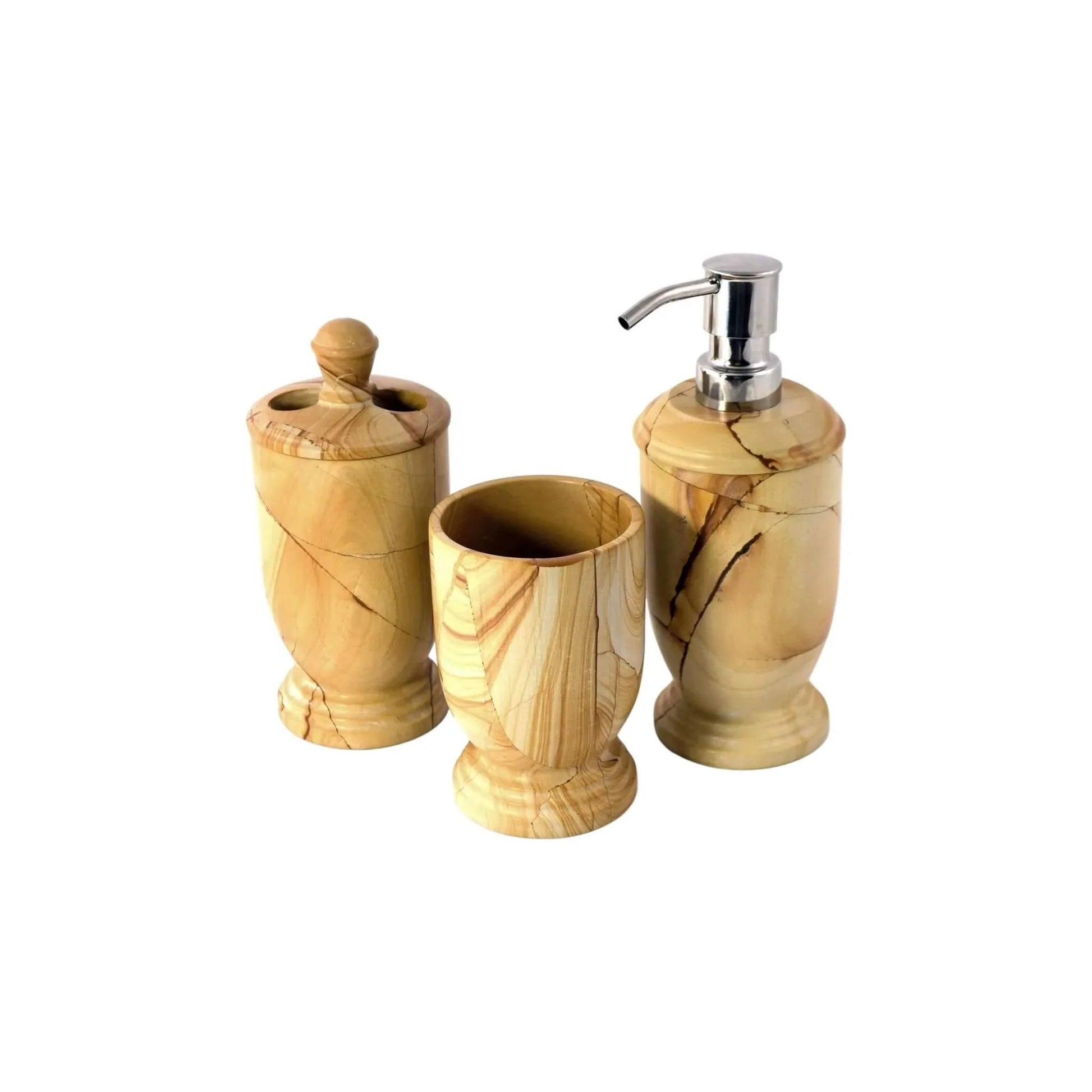 3-Piece Bathroom Accessory Set - Teak Marble - PoshaBella