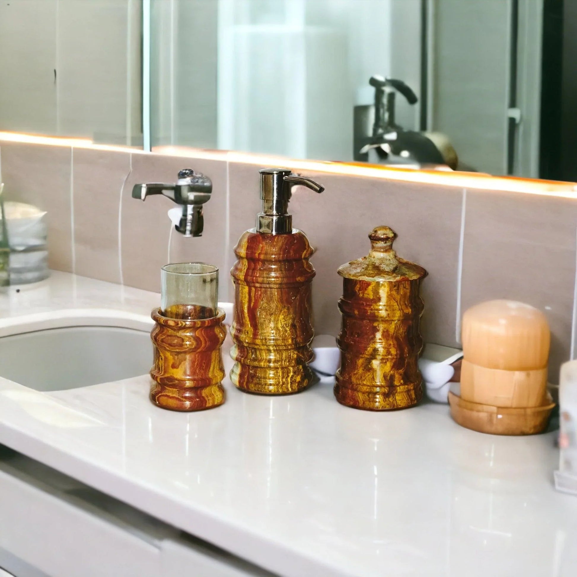 3 Piece Bathroom Set - Multi-Brown Onyx - PoshaBella