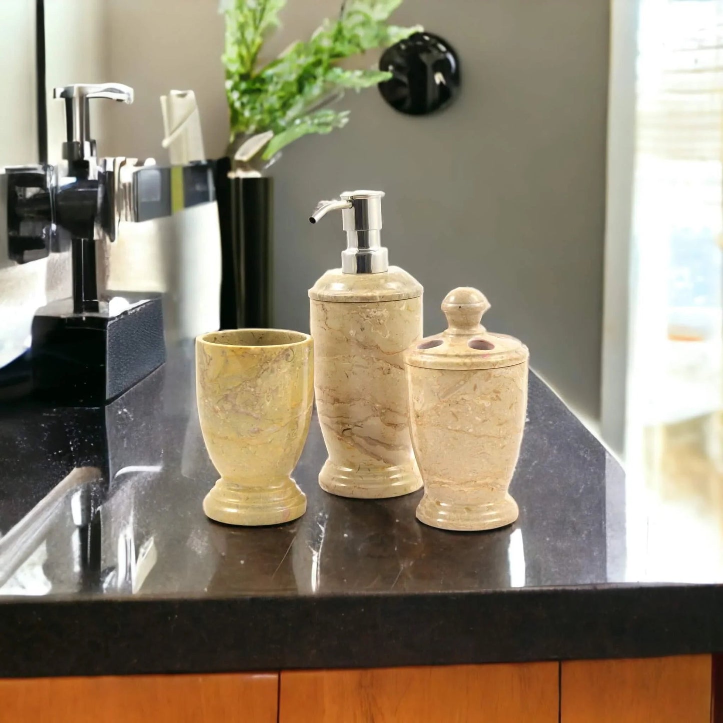 3 Piece Bathroom Set - Sahara Beige Marble - PoshaBella