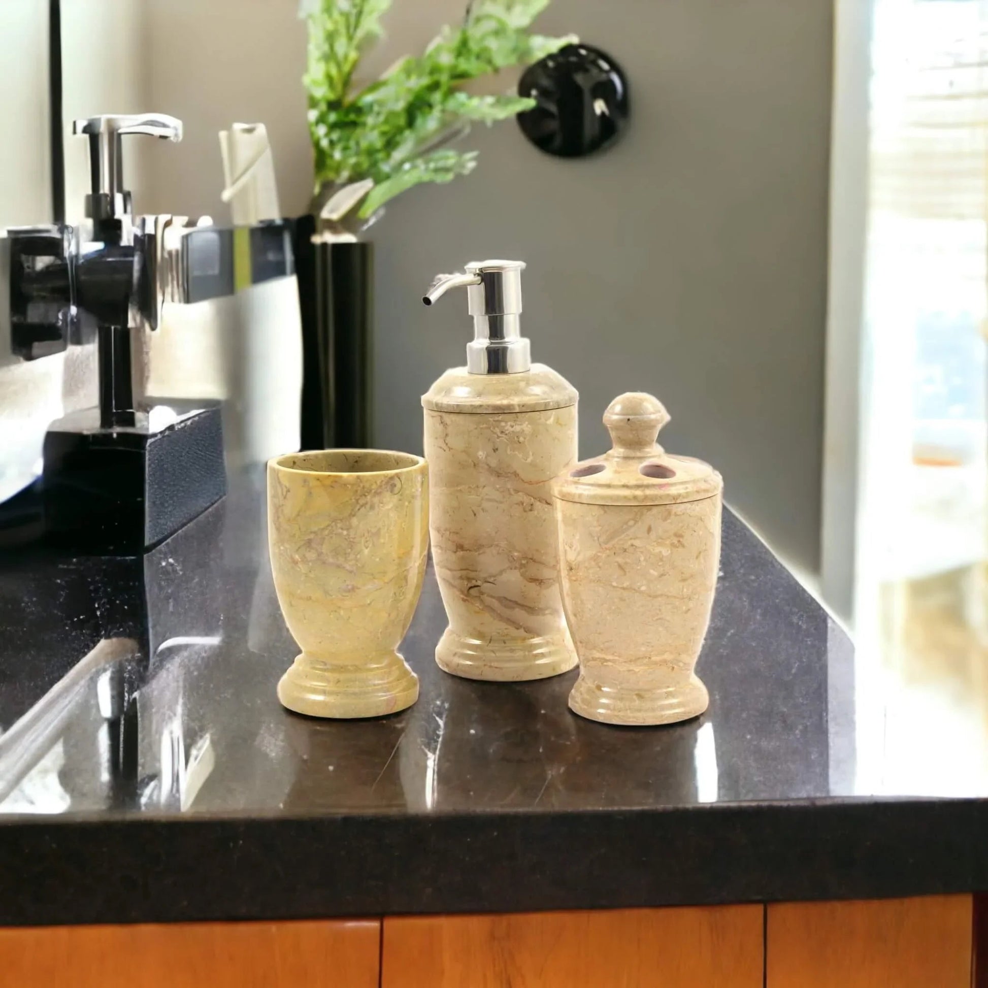 3 Piece Bathroom Set - Sahara Beige Marble - PoshaBella