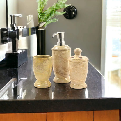3 Piece Bathroom Set - Sahara Beige Marble - PoshaBella